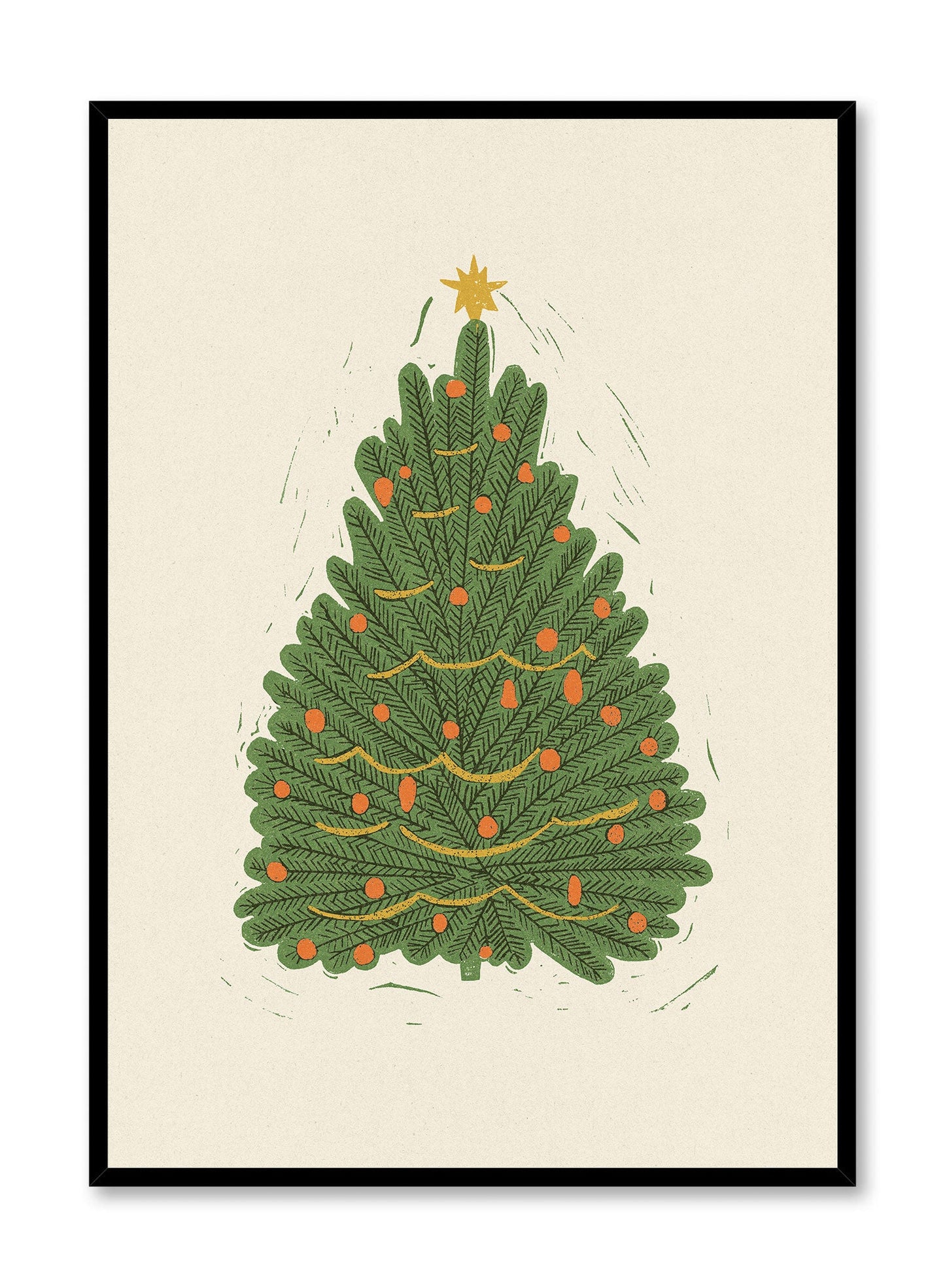 Vintage Holiday Tree Block Print, Poster