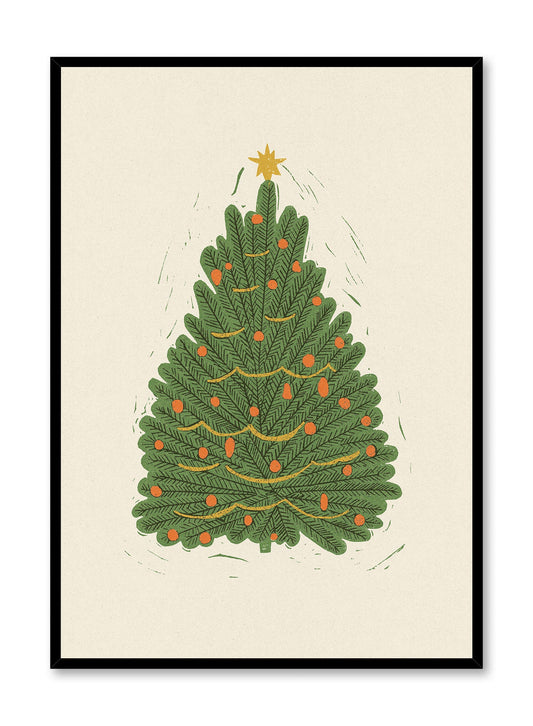Vintage Holiday Tree Block Print, Poster